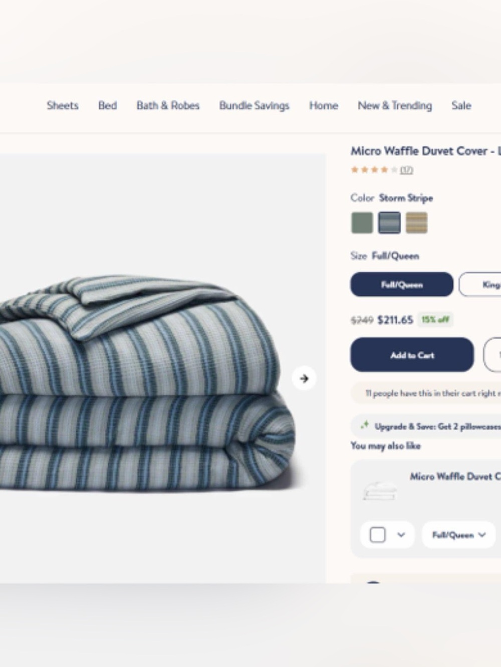 Brooklinen Micro Waffle Duvet Cover in Blue and Cream Stripe